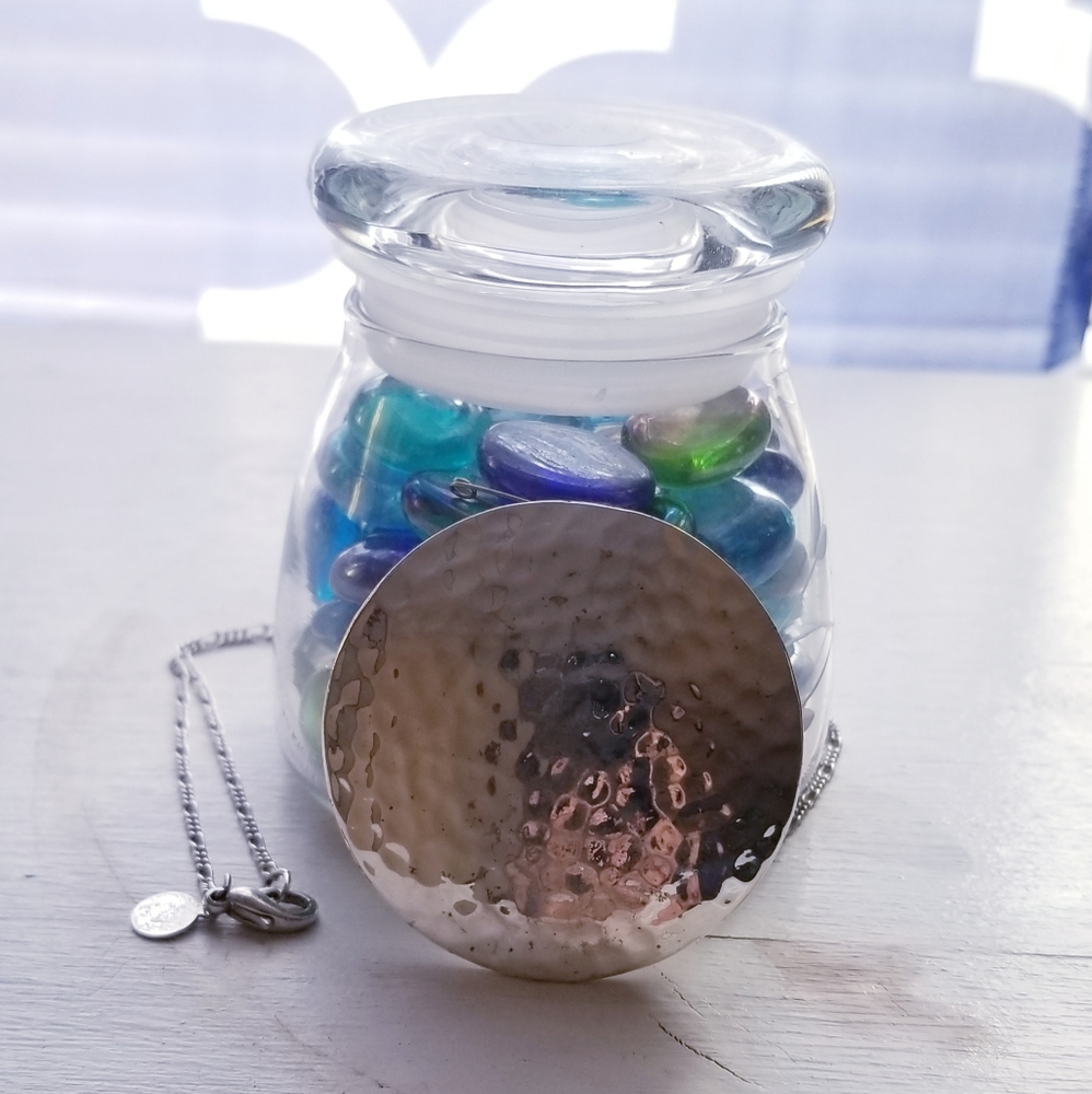 Silver Coin necklace with Blue Earrings